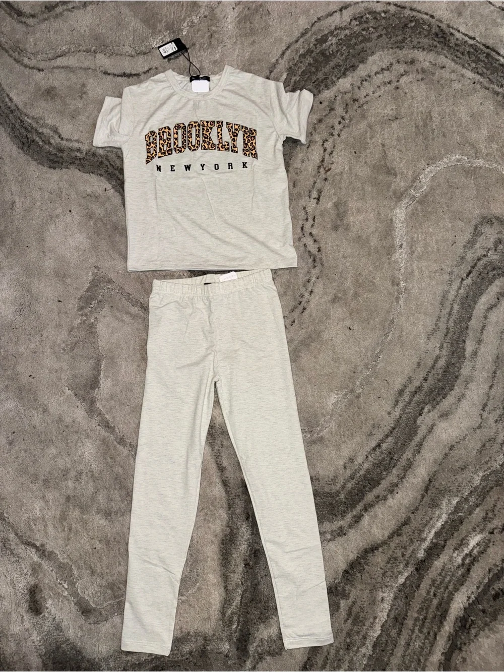 Kids Light Gray 'Brooklyn New York' Set with Leopard Print